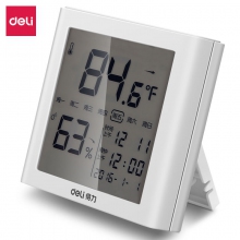 得力8958 LCD带时间闹钟功能温湿度计 多功能电子温度计湿度计