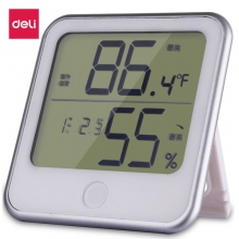 deli得力8959 LCD屏显时间功能电子温湿度计 台挂两用带探头温度计 湿度计