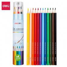 deli得力桶装水溶性彩色铅笔 彩铅套装 附赠卷笔刀68129 12色