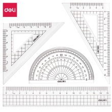 deli得力72002学生绘图组合套尺(直尺+三角尺+量角器)4件套
