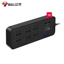 公牛(BULL)GN-H306U 带USB全长3米总控开关6孔位抗电涌抗防浪涌插座