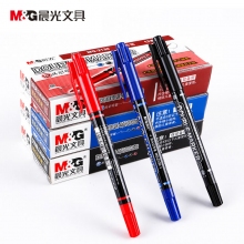 晨光(M&G)MG2130A 黑色红色蓝色双头细杆油性记号笔 学生勾线笔 学习重点标记笔 12支/盒