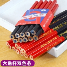 仙鹤588/688双色双头大红蓝铅笔 六棱加粗六角杆标图木工施工放线记号铅笔