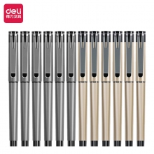 得力S95 0.5mm黑色中性笔 商务金属笔夹签字笔碳素笔水笔 12支装