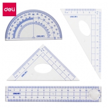 deli得力9597学生套尺子 绘图组合套尺(10cm直尺+10cm三角尺*2+量角器)4件套装