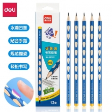 deli得力58182 HB洞洞铅笔 小学生矫正握姿三角杆书写铅笔【赠送卷笔刀】 12支装