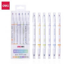 deli得力S740 6色柔彩荧光笔 重点标记笔手帐笔双头彩色记号笔 混色6支装