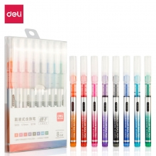 deli得力S855 0.5mm 8色速干全针管直液式走珠笔 彩色中性笔水笔签字笔 8支套装