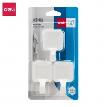 得力(deli)19362 3KG方形强力粘胶挂钩 厨房浴室墙壁免钉门后挂衣钩/免钉挂钩 3只/卡