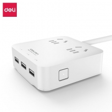 deli得力18328 USB定时插座 2组合孔+3USB 1.5米防过充智能分流插排自动断电usb...