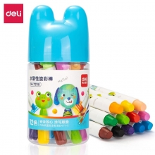 deli得力桶装学生水溶性旋转油画棒 儿童可水洗蜡笔绘画笔炫彩棒 附带画笔 72118 12色