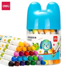 deli得力72120 24色桶装学生水溶性旋转油画棒 儿童可水洗蜡笔绘画笔炫彩棒 附带画笔