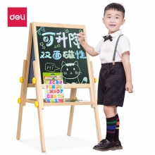 得力8771 46*40cm实木可升降儿童画板画架 磁性可吸附多功能木制学生双面 白板+绿板