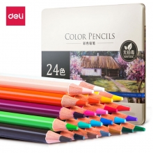 deli得力高档油性铁盒装彩铅 彩色铅笔 填色笔6565 24色