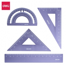 deli得力79516铝合金磨砂学生绘图考试套尺(直尺+三角尺*2+量角器)4件套