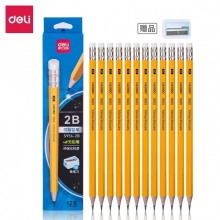 得力(deli)S956-HB/2B黄杆办公橡皮头铅笔 12支/盒